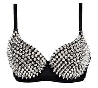 Kimring Women's Steampunk B Cup Spike Studs Rivet Party Club Rave Underwire Sport Bras Tops Silver XX-Large