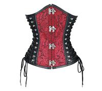 Kimring Women's Steampunk Vintage PU Leather Spiral Steel Bone Underbust Corset, Black/Red, XXXXL