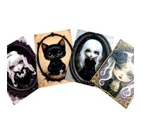 Kims Crafty Corner Gothic Dark Academia Postcards - 4 Mini Art Prints with Gothic Doll Portraits & Roses | Vintage Victorian Stationery or Wall Art Décor Gift Set (Victorian Blonde Black Cat 4pc Set)