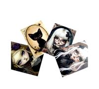 Kims Crafty Corner Gothic Dark Academia Postcards - 4 Mini Art Prints with Gothic Doll Portraits & Roses | Vintage Victorian Stationery or Wall Art Décor Gift Set (Dark Academia Blonde 4pc Set)
