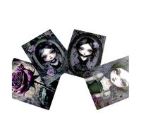 Kims Crafty Corner Gothic Dark Academia Postcards - 4 Mini Art Prints with Gothic Doll Portraits & Roses | Vintage Victorian Stationery or Wall Art Décor Gift Set (Stunning Purple Rose Girl 4pc Set)