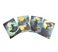 Kims Crafty Corner Purple Witch Postcard Set - 4 Fantasy Art Prints with Moonlit Forest, Magic & Pumpkins | Witchy Aesthetic Stationery or Wall Art Gift Set (Beautiful Witch Collection 6)