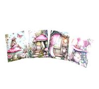 Kims Crafty Corner Purple Witch Postcard Set - 4 Fantasy Art Prints with Moonlit Forest, Magic & Pumpkins | Witchy Aesthetic Stationery or Wall Art Gift Set (Pink Fairy Cottage Core Set 1)