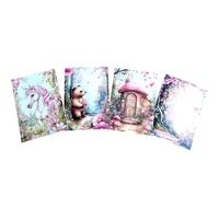 Kims Crafty Corner Purple Witch Postcard Set - 4 Fantasy Art Prints with Moonlit Forest, Magic & Pumpkins | Witchy Aesthetic Stationery or Wall Art Gift Set (Pink Fairy Cottage Core Set 5)