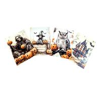 Kims Crafty Corner Purple Witch Postcard Set - 4 Fantasy Art Prints with Moonlit Forest, Magic & Pumpkins | Witchy Aesthetic Stationery or Wall Art Gift Set (Illustrated Halloween Set 3)