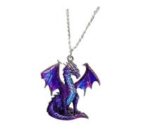 Kims Crafty Corner Silver Gothic Cross Pendant Necklace - Black Cute Wiccan, 20" Silver Plated Chain - Halloween, Witchy & Alternative Jewellery (Acrylic Purple Dragon)