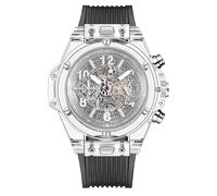 KIMSDUN Stylish Skeleton Sport Watches, 3 Dails, Waterproof, Quartz Date Calendar Wristwatch, Transparent Case Casual Watch, Silicone Strap, Unisex, Transparent-White-Black, Sport watch, Casual watch