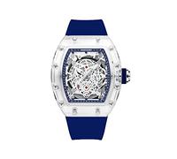 KIMSDUN-Stylish Skeleton Sport Watches, Waterproof, Analog Quartz Date Calendar Wristwatch, Transparent Tonneau Case Casual Watch, Silicone Strap for Men Unisex, Blue-Blue, Transparent , Skeleton.