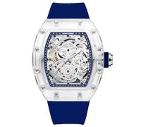 KIMSDUN-Stylish Skeleton Sport Watches, Waterproof, Automatic Mechanical Wristwatch, Transparent Tonneau Case Casual Watch, Silicone Strap for Men Unisex Gift, Skeleton, Automatic Mechanical