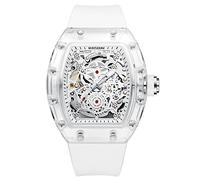 KIMSDUN-Stylish Skeleton Sport Watches, Waterproof, Automatic Mechanical Wristwatch, Transparent Tonneau Case Casual Watch, Silicone Strap for Men Unisex Gift, Skeleton, Automatic Mechanical