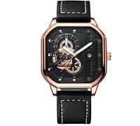 KIMSDUN-Stylish Sport Watches, Waterproof, Analog Quartz Date Calendar Wristwatch, Casual Watch, Genuine Leather Strap for Student, Men, Gift, Gold-black-black, Dress watch, Casual watch ,