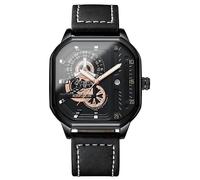 KIMSDUN-Stylish Sport Watches, Waterproof, Analog Quartz Date Calendar Wristwatch, Casual Watch, Genuine Leather Strap for Student, Men, Gift, Black-Black-Black, Dress watch, Casual watch ,