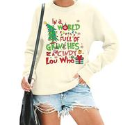 KIMSOONG Christmas Sweatshirt for Women Be A Cindy Lou Who Shirt Cute Christmas Graphic Tshirts Oversized Long sleeve Tops, Apricot, S