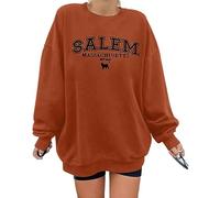 KIMSOONG Halloween Sweatshirts for Women Salem Massachusetts Shirt Fall Oversized Crewneck Sweatshirt Hocus Pocus Pullover, Brown, XL