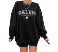 KIMSOONG Halloween Sweatshirts for Women Salem Massachusetts Shirt Fall Oversized Crewneck Sweatshirt Hocus Pocus Pullover, Dark Black, Large