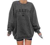 KIMSOONG Halloween Sweatshirts for Women Salem Massachusetts Shirt Fall Oversized Crewneck Sweatshirt Hocus Pocus Pullover, Dark Grey, Large