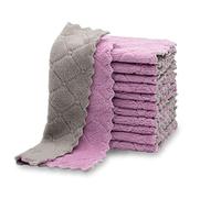 kimteny 12 Pack Kitchen Cloth Dish Towels, Premium Dishcloths, Super Absorbent Coral Velvet Dishtowels, Nonstick Oil Washable Fast Drying (Purple-Grey)