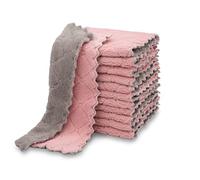 kimteny 12 Pack Kitchen Cloth Dish Towels, Premium Dishcloths, Super Absorbent Coral Velvet Dishtowels, Nonstick Oil Washable Fast Drying (Pink-Grey)