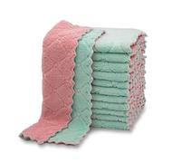 kimteny 12 Pack Kitchen Cloth Dish Towels, Premium Dishcloths, Super Absorbent Coral Velvet Dishtowels, Nonstick Oil Washable Fast Drying (Pink-Green)