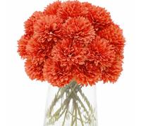 Kimura's Cabin 20Pcs Orange Chrysanthemums Artificial Flowers Marigolds Ball Flower with Stem Silk Fake Mums Fall Flowers for Autumn Home Table Centerpieces Day of The Dead Decor Halloween Arrangement