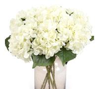 Kimura's Cabin 6 Pcs White Hydrangea Flowers Bouquets Silk Hydrangea Flowers with Stems Faux Hydrangea Stems for Home Wedding Party Table Core Decoration (White, Pack of 6)