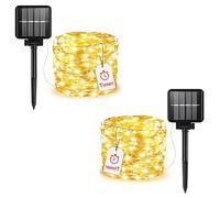 Kimuwote 2 Pack Solar Lights Outdoor, 8M 60LED Solar Garden Light 8 Mode Waterproof Copper Wire Decorative String Lights for Patio, Trees, Party(Warm White)