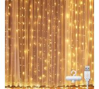 Kimuwote 2MX2M Curtain Fairy Light, 200 LED Waterfall Hanging USB Plug String Lights, Waterproof Window Lights for Window Decoration, Christmas, Wedding, Birthday, Outdoor, Interior, Patio