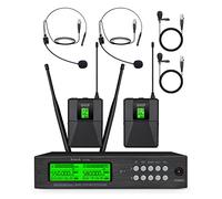 Kimyah Wireless Lavalier and Headset Microphone System,Dual UHF Cordless Bodypack Mics, 2 Lavalier and 2 Headset Microphones, 328ft Range,Ideal for Church and Teaching, Lecture(KY-6208)