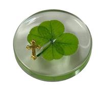 KIN-HEBI Real four leaf clover Good Luck Pocket Token, Preserved, 3.2 cm, Including Metal Cross Object (Gold)