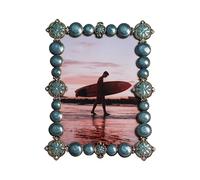 KINBENNOBLE antique picture frame, 5x7 metal photo frame, anti-brass finish with blue lacquered buttons.