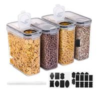 Kinberry 4L Cereal Storage Containers, 4Pcs Cereals Containers with Lids Airtight, Durable Food Grade Cereal Dispenser with 24 Labels 1 Marker, Kitchen Pantry Organiser for Rice Pet Treats oat