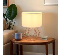Kinberry Bedside Lamp,Table Lamp with Metal Cage Base, Tripod Desk Lamp with Linen Lampshade (Bulb not Included),Modern Lamps for Reading, Bedroom, Living Room, Study, Office, E27 Base