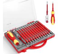 Kinberry Insulated Screwdriver Set, 26-Piece 1000V Insulated Electrician Tool Set with Voltage Tester, Magnetic Tips Electrical Screwdriver Set with Case, Interchangeable Blades