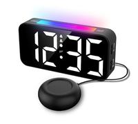 Kinberry Loud Alarm Clock for Heavy Sleepers, Vibrating Alarm Clocks, Bed Shaker Alarm Clock, RGB Display, Adjustable Brightness and Volume, Dual Alarm, Bedside Clocks for Hearing Impaired Deaf People