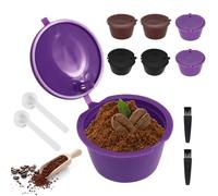 Kinberry Reusable Coffee Pods, 6 PCS Coffee Capsule Cups, Filter Pod Cups for Ground Coffee, for Dolce Gusto with 2 Plastic Spoon and 2 Cleaning Brush, Brown, Purple and Black