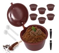 Kinberry Reusable Coffee Pods, 6 PCS Coffee Capsule Cups, Filter Pod Cups for Ground Coffee, for Dolce Gusto with 2 Plastic Spoon and 2 Cleaning Brush, Brown