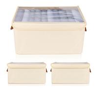 Kinberry Wardrobe Clothes Organiser, 3 Pack Wardrobe Storage Boxes Shelves Stackable Drawer Closet Organisers with Lip, Thickened Closet Storage Box for Bedding Jeans T-Shirts Baby Items, Beige