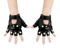 KINBOM 1 Pair Half Finger Gloves Leather, Stylish Fingerless Gloves Leather Gloves for Halloween men Cosplay Performance (Black)