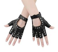 KINBOM 1 Pair Half Finger Leather Gloves, Stylish Fingerless Leather Gloves Biker Punk Gloves for Halloween Women Girls Cosplay Performance (Black)