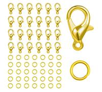 KINBOM 170PCS Gold Lobster Clasp with Open Jump Ring Set, Jewelry Bracelet Connectors Necklace Clasp Bracelet Clasp Jump Rings for Jewelry Making (Clasp: 12x6mm + Ring: 0.7x5mm)