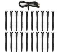 KINBOM 20 Pcs Silicone Cable Ties, Reusable Zip Ties Elastic Silicone Cord Keeper Tie Wraps Zip Tie Cable Management for Wire Sealing Bags Headphone Home Office Supplies (Black)