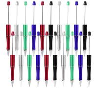 KINBOM 20Pcs Beadable Pens, Plastic Beadable Pens Bulk with Shaft Black Ink Cute Diy Bead Pens for Gift Students Office School Supplies (5 Colors)