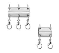 KINBOM 2pcs Necklace Layering Clasps, Magnetic Necklace Clasp Layered Necklace Clasp Multiple Strand Clasp Necklet Clasp for Layering Jewelry Crafts (3 Strands and 2 Strands, Silver)