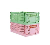 KINBOM 2pcs Plastic Baskets for Organizing, Light Color Foldable Storage Basket Collapsible Crate Pastel Crates Cute Desk Organizer for Kitchen Bedroom Bathroom Home Office (5.9x3.85x2.24inch, Small)