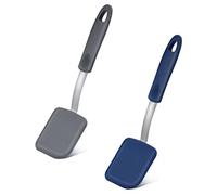 KINBOM 2pcs Silicone Cookie Spatulas, Silicone Spatula Set Heat Resistant Kitchen Flexible Turner Spatula Nonstick Silicone Kitchen Utensils for Egg Pancake Cookies (Blue, Gray)