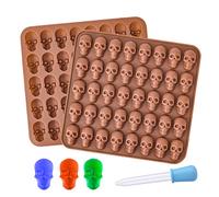 KINBOM 2pcs Skull Silicone Candy Molds, Silicone Candy Molds Set with 1 Dropper 40 Cavity for Candy, Chocolate, Ice Cube, Jelly, Girls, Boys, Party, Vacation and Holliday