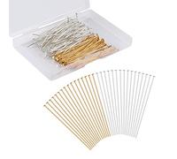 KINBOM 300pcs Straight Head Pins for Jewelry Making - 2-Inch Long Silver and Gold Pins for Beads, DIY Crafts, Earring, Bracelet, Necklace, Pendant Supplies (Flat Head)