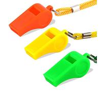 KINBOM 3pcs Plastic Whistles with Lanyard, Loud Sound Sport Whistle in Training Survival Emergency Sports for Referee Coach Teacher Dog Training (Yellow, Orange, Green)