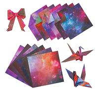 KINBOM 50Pcs 5.9x5.9 Inch Space Origami Paper, Beautiful Double Sided Starry Night Scrapbook Paper with 12 Zodiac Signs and Galaxy Outer Space Patterns for Kids DIY Christmas Craft