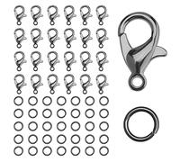 KINBOM 50pcs Lobster Clasp and 120pcs Open Jump Ring, Jewelry Bracelet Connectors Necklace Clasp Bracelet Clasp Jump Rings for Jewelry Making (Clasp: 12x6mm + Ring: 0.7x5mm, Gun Black)